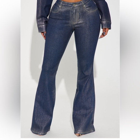 Plus size bootleg semi-sparkle denim jeans. (New-never worn). Dark Navy color. - Picture 6 of 7